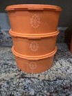 Tupperware Servalier Vintage Floral Orange 5pc 32 Oz Round Snap Lid Set