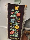 Vintage Hand Embroidered Floral Folk Art Textile Wall Hanging 24    Fringed