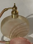 Vintage Frosted Pink Glass Perfume Bottle Atomizer Art Deco Style 1980s