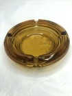 Vintage Round Amber Glass Ashtray 4 1 2    4 Slot Made In Usa Vtg