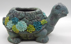 Vintage Turtle Planter Hand Painted Flower Succulent Pot Plaster Statue Garden