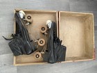Vintage Antique Chicago Roller Skates Size 8 Black Leather Wooden Wheels W  Case