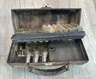 Antique Doctor Medical Apothecary Leather Travel Case Glass Vials Kit Vintage