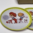 Vintage 1940s Anime Cartoon Metal Painted Coasters W Original Box Lot Of 4