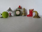 Vtg Christmas Tree Ornaments Lot Of 6 Flocked Clock Pear Glitter Bell Santa Boot