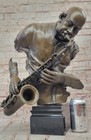 Hot Cast Saxophone Player Bronze Sculpture Marble Base Figurine Figure Home Deco