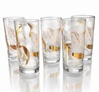 Set Of 5 Vintage Culver Calla Lily Highball Rocks Glasses 22k Gold Frosted Mcm