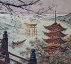 Vintage Framed Japanese Silk Embroidery Landscape Beautiful Art