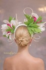 Aimee Fuller Kentucky Derby Hat Large Hot Pink Fuchsia Green White Fascinator