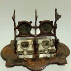 Eastlake Antique Victorian Cast Iron Double Glass Inkwells   Pen Holder Rusty