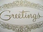 Vintage Christmas Greeting Card Gold Glittered    greetings    With Fancy Scrollwork