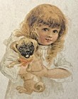 Victorian Trade Card Gowan s   Stover s Soap Girl Pug Choice Family Groceries Mi