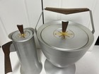 Rare Mirro Medallion Pedestal Ice Bucket W handle   Pitcher Aluminum Mcm Atomic