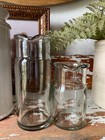 2 Vintage Beaker Glass Vase Pitcher Pour Spout Farmhouse Primitive Creamer