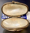 Antique Mother Of Pearl Shell Trinket   Ring Box Vintage Brass Hinged Keepsake