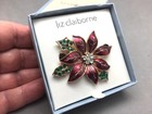 Liz Claiborne Christmas Brooch Pin Poinsettia Flower Rhinestone Enamel 2  Gold