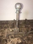 Early 18thc Antique Style Hand Forged Andirons Pair 18 5    Tall Cannonball