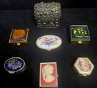 Vintage Trinket Box Pill Holder Lot Of 7 Porcelain Etruscan Enamel Cameo
