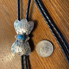 Bolo Tie  Sterling Silver  Navajo  Stamped Butterfly Concho With Turquoise  7800