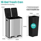 16 Gallon Stainless Steel Kitchen Trash Can Dual Compartment Step On Garbage Bin