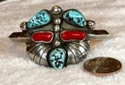 Sterling Silver Navajo Old Pawn Webbed Kingman And Coral  John Mike  Cuff