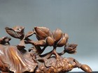 Chinese Antique Vintage Boxwood Carved Exquisite Lotus Statue Wooden Figurine