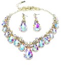 Ab Crystal Choker Rhinestone Necklace Earring Set Bridal Prom Pageant