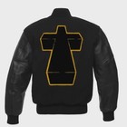 Justice Cross All-black Wool   Leather Varsity Jacket     Gothic Streetwear Bomber