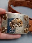 Vtg Ricardo Nickel Silver Bronze Trim Saddle Horse Cowboy Buckle And Belt 36 