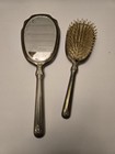 Vintage Vanity Mirror Silver  Gold Toned Hand Mirror And Brush