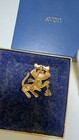 Avon Gold Tone Jeweled Cat Brooch Pin With Bell  Original Box