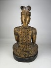 Antique Burmese Myanmar Mandalay Seated Gold Gilt Wooden Buddha 19-20c 22   