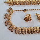 Vintage Charel Gold Tone Necklace Bracelet Earrings Set Demi Parure Signed