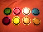 Vintage Set Of 8 Colored Aluminum Mid Century Ashtrays 3 1 2  Round Mcm Nos
