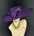 M23155  Purple  wide Brim Sinamay Fascinator Hat Kentucky Derby Wedding Church