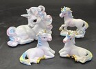 4-pc Lovely Unicorn W  Rainbow Hair And Mane 3 5  5 25  Fantasy Figurine Decor