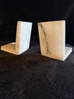 Vintage White Stone   Marble Bookends     Matching Pair     Carved Book Design