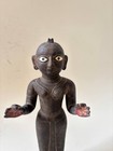 Antique Indian Bronze Standing Hindu Devotional Figure Statue Inlaid Eyes 9 5 