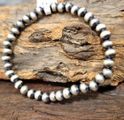 925 Sterling Silver Navajo Pearl 5mm Stretch Bracelet Handmade