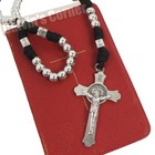 St Benedict Paracord Rosary Necklace Black Metal Bead Five Decade Crucifix Cross