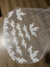 Cathedral Length White Tulle Net Wedding Veil With Lace Applique  Lace