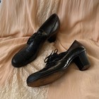 Vintage 1930s 1940s Art Deco Black Pebbled Leather Oxford Heels Size 8 5 Narrow