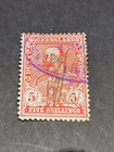 Qld Queensland Kevii 5 - Five Shillings Duty Stamp  Crown Q Watermark