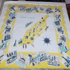 Vintage New York City Cotton Table Cloth 50 60s Souvenir Map Landmarks 46  X 50 