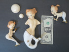Vintage Topless Pin-up Mermaid Chalkware Bathroom Wall Hanging Plaque 5 Pc Set