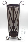Vtg Mid Century Wrought Iron Umbrella Stand Scrolled Mesh Mcm With Drip Pan