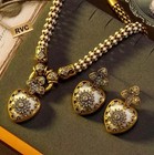 Victorian Vintage Revival Encrusted Flower Heart Earrings   Necklace Sets