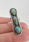 Vtg Navajo Sterling Silver High Grade Royston Turquoise 3 Stone Long Ring 1 5 