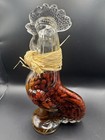 Clear Glass Rooster Bottle Vinegar Infused Red Peppers Vintage Sealed 13  