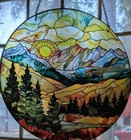 Mountain Range Stained Glass Style Wall Or Window Hanging Made With Real Glass